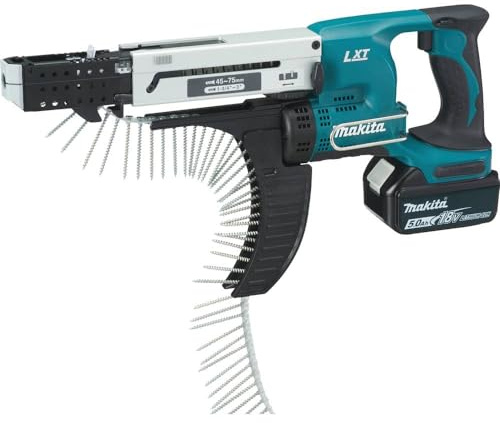 Makita Akku-Magazinschrauber 45-75 mm 18 V / 5,0 Ah, 2 Akkus und Ladegerät im Transportkoffer, 1 Stück, DFR750RTE, mit 2x Akku 5,0 Ah