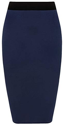 Unbranded Jupe crayon midi pour femme Uni Bodycon Stretch Jersey Jupe de bureau Taille 36-54, bleu marine, 40-42