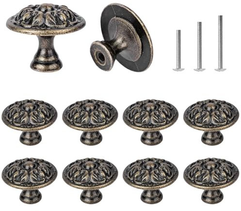 ShipeeKin 10stk Möbelknöpfe Vintage Kommode Schrankknöpfe Blumen Möbelknauf Antik Messing Möbelgriffe 30mm für Schränke, Türen, Schubladen, Küche usw.