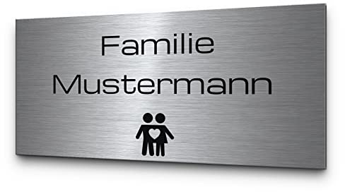 Edelstahl Familienschild | Namensschild | Hausnummernschild mit Gravur - von klein bis groß - viele Motive - wetterfestes Türschild Haustürschild mit Namen - personalisiertes Hausschild Eingang