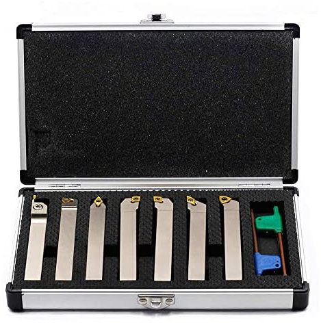 OSCARBIDE 1/2 Shank Heavy-Duty Nickel Plated Indexable Lathe Cutting Tools Set 7 Pieces, CNC & Metal Lathe Tool Holders for Turning, Grooving, Threading, Parting & Cut Off