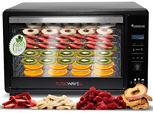 TurboTronic digitaler Dörrautomat mit Edelstahlgitter 30L schwarz, Dörrgerät Edelstahl mit Timer, Temperaturregler, 8 Metallgitter, Abschaltautomatik