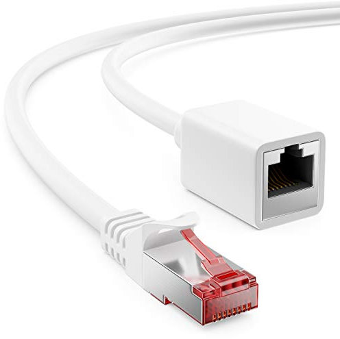 deleyCON 2m Cat6 Cavo Patch Estensione per Ethernet LAN Cavo di Rete Cavo Internet - RJ45 Maschio a RJ45 Femmina S/FTP PiMF 250MHz Rame - Bianco