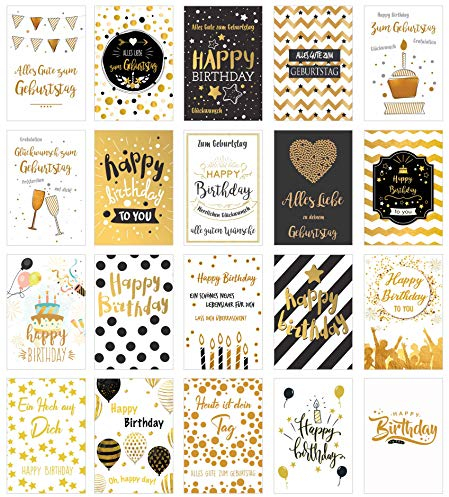 Edition Seidel Set 20 exklusive Premium Geburtstagskarten mit Briefumschlag. Glückwunschkarte Grusskarte Geburtstag Geburtstagskarte Mann Frau Karten Happy Birthday Billet Sprüche