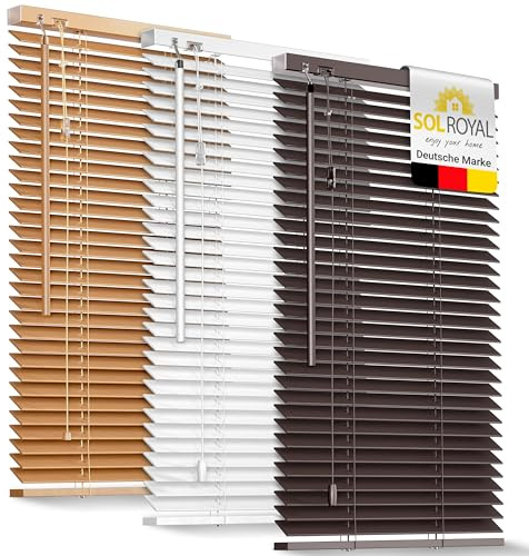 Sol Royal Holzjalousie SolDecor JH3 Jalousie aus Holz in Dunkelbraun - 90x160 cm Tür- und Fensterjalousie Holz umweltschonend produziert - Jalousien Blickschutz Fenster 3,5 cm breite Lamellen