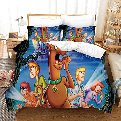 NICHIYO Scooby DOO Bed Linen Set - Duvet Cover and Pillowcase, Microfibre, 3D Digital Print Three-Piece Bedding (Duvet Cover + Pillowcases) (19, Double 200 x 200 cm)