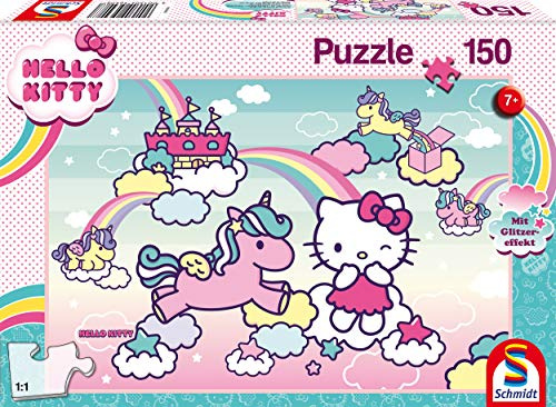 Schmidt Spiele 56408 Hello Kitty Glitter Puzzle, Kitty's Unicorn, 150 Pieces, Children's Puzzle, Colourful