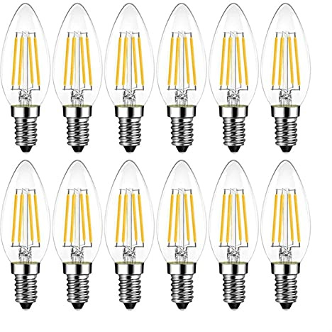 12V E14 LED Candle Filamentlampa C35 Edison 4W Glas Vintage Lampor 40W Halogenlampa Byte Varm Vit 2700k (10-pack)