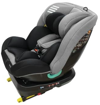Play Four I-Size. Silla de coche bebé evolutiva giratoria 360º, de 40-135 cm (0-10 años) y contramarcha hasta 105cm con isofix, Grey Wings