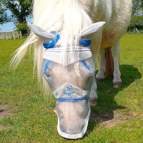 Ruggles Shetland Miniature Section A Fly Mask | Horse & Pony Eye Protection Mini Small & Large | Fleece Lined (Mini-With Nose)