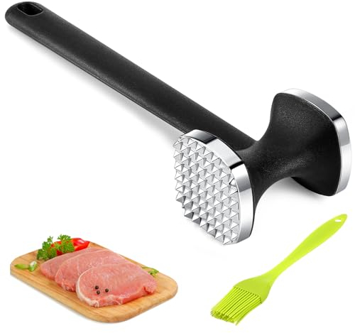 Attendrisseur de Viande, Marteau à Viande, Marteau à Steak, Marteau à Double Face pour Attendrir la Viande, Marteau à attendrir avec Manche Antidérapant pour Steak, Poulet, Argenté, Côtelettes