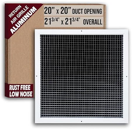 Fits 20x20 Duct Opening | Aluminum Eggcrate Return Air Grille | Low Noise & High Air Flow, Rust Proof Vent Cover Grill for Sidewall & Ceiling | White | Outer Dimensions: 21.75 X 21.75
