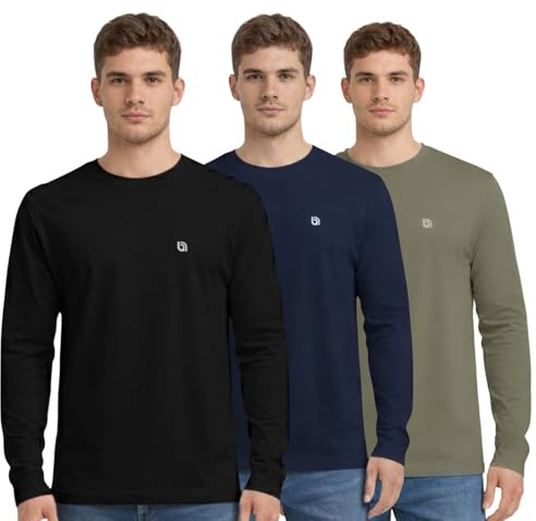 Bahob® 3 Pack Men's Long-Sleeved T-Shirt Round Neck T-Shirts Comfortable Crewneck Neck Tops for Men Soft Cotton S-3XL (MFTS-160-A, XXL)