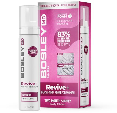 BosleyMD Women's Revive+ Densifying Treatment Foam – Drug-Free Hair Growth Support & Thickening – AI Powered Y100 Technology with Biotin, Pumpkin Seed & Shatavari – 60 Day Supply / 2.11 Oz