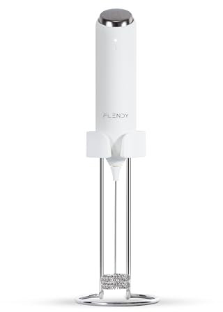 Flendy Wiederaufladbarer Hand Milchaufschäumer Stab, Aufschäumer Stab mit USB-C Ladehalterung, Mini Milchaufschäumer elektrisch Stab Aufladbar für Kaffee, Matcha, Proteinshake, usw.
