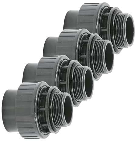 HAF 4X PVC Fittings Verschraubung O-Ring mit 50mm x 1 1/2 | Klebemuffe x Außengewinde | Adapter aus grauem PVC | PN16 für PVC Rohr, Poolfitting, Poolverrohrung, Druckleitung, Rohrleitung & Teich
