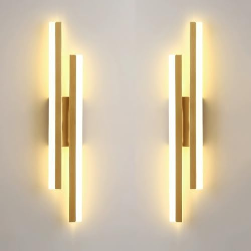 2 Pack LED Wall Sconce Modern Linear Wall lamp Gold Long Strip Wall Light Fixture Acrylic Shade, 3000K/4000K/6000K Adjustable, 19.6 Indoor Aluminum Hardwired Wall scocnes