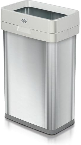 Clorox 13 Gallon Trash Can - 50L Slim Open Top Garbage Bin for Commercial Spaces, Kitchen, Office - Narrow Rectangular Stainless Steel Body with Hinged Rim Protection