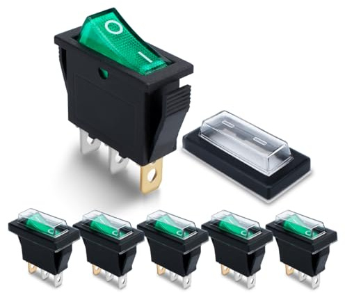 Innfeeltech 6 x mini grön vippströmbrytare kcd3-103 3-polig vippströmbrytare med 6 vattentäta lock