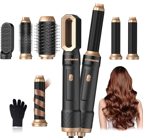 6 en 1 Secador Pelo & Air Styler Set, Cepillo Secador De Pelo, 6 Modelador de Cabello, plancha de pelo cepillo alisador pelo cepillo alisador cepillo pelo rizado secador pelo profesional, Negro