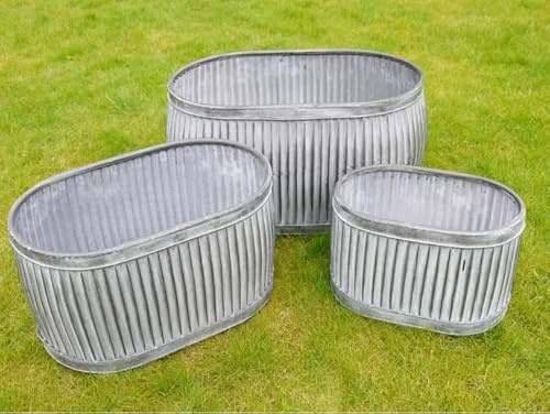 My Square Mile Galvanised Trough Planters Outdoor, Vintage Garden Dolly Tubs, Metal ZInc Coated Flower Pots (Large 64cm)