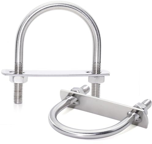 FamlTol M8 de Pernos en U 42mm de ancho interior Abrazadera en U de alta resistencia Soporte de perno en U redondo de acero con placa y tuerca hexagonal para fijación de tuberías | 2 juegos