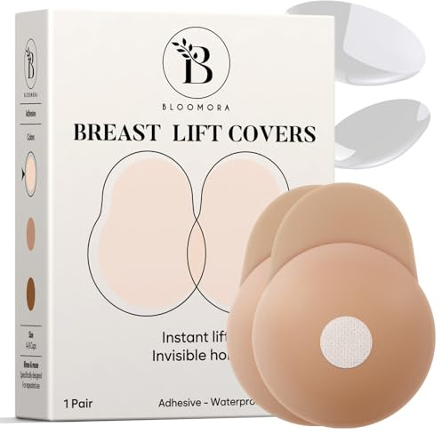 Bloomora Cache-Tétons Femme Push-Up – Coques Poitrine Autoadhésives en Silicone Réutilisables – Remonte-Seins Invisible avec Languette – Taille 1 (Bonnet A–B) – Crème