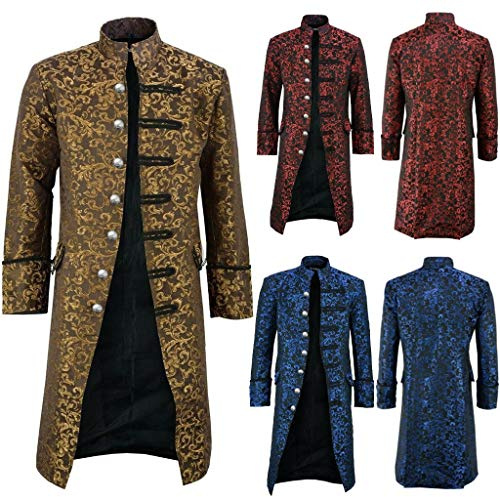 luoluoluo Men's Gothic Long Jacket Floral Embroidered Coat Steampunk Medieval Vintage Overcoat Long Sleeve Jackets Victorian Frock Coat Halloween Tuxedo Jacket Adult Festival Cosplay Tailcoat S-5XL