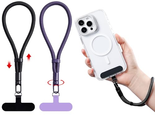 TeTupGa Phone Wrist Strap Lanyard, 2 Pack Adjustable Cellphone Hand Strap Wrist Lanyard with Tether Tab for iPhone and Most Phone Case (Black+Purple)