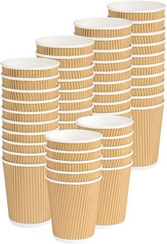 Gobelets Ripple Cup en Papier jetable Triple Couche double paroi isolante Havana Beige – recyclables PE pour boissons à emporter Café, thé, Cappuccino, Cocktail, Bière, vin (350 ml/12 oz (20 pièces))