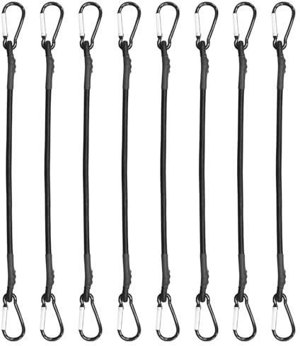 8 Pcs Bungee Cords with Hooks, 60cm Black Bungee Cords with Carabiner Clips, Heavy Duty Elastic Straps with Hooks, Bungees Cord for Trunks, Camping Gear, Tarps, Trailers, DIY, Garden Furniture