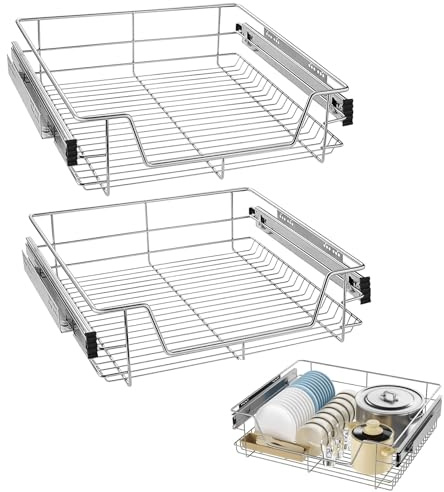 JRUKM Cassetto telescopico, 2 x 50 cm, cassetto da cucina, cestello estraibile, con sistema di binari per armadio da cucina, scaffale da cucina