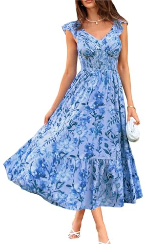GRACE KARIN Ruffle Sleeves Floral Summer Chiffon Dresses Wedding Guest