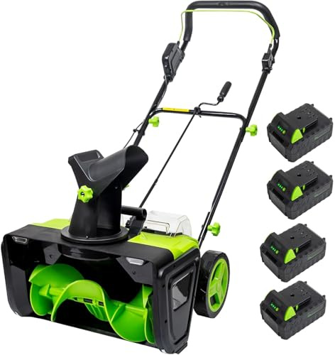 Spazzaneve senza fili, 50,8 cm, motore da 3500 W, luci a doppio LED, distanza di lancio di 7,6 m, capacità di aratura 385,6 kg/min, scivolo regolabile, guanti e occhiali, 4 batterie