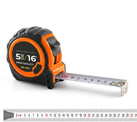 Cinta Métrica 5 m Profesional – Flexómetro 5 Metros de Acero Resistente, Doble Escala Métrica/Pulgadas, Bloqueo Preciso, Carcasa Antigolpes para Hogar, Construcción y Taller