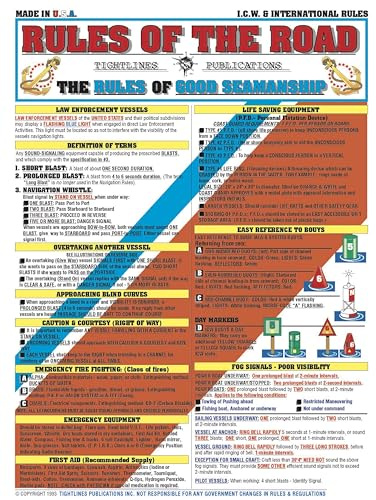 Rules of The Road Boating Navigation Chart #1 - Guía de referencia rápida impermeable - Equipo esencial de navegación y navegación - (intercostero e internacional) - Doble cara y fácil de leer
