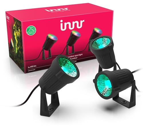 Innr Smart Gartenstrahler Set (3er-Pack), Zigbee, kompatibel mit Hue* & Alexa (Bridge erforderlich), White & Color LED Außenstrahler für Garten & Terrasse, IP65 wasserfest