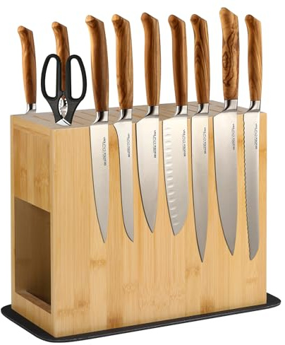 Alyoen knivblock magnetiskt, knivblock utan kniv med dubbelsidiga starka magneter, universell magnetisk knivhållare av bambu för knivar och sax