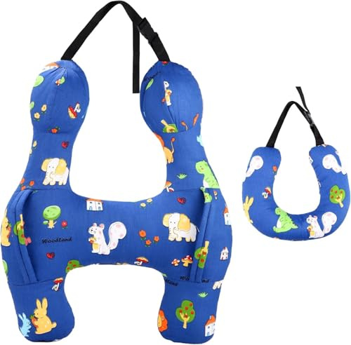 Ezyvix Cuscino da Viaggio, Cuscino auto portatile per Bambini, Cuscino Cervicale da Viaggio, Poggiatesta per auto a forma di H ultra morbido con maniglie per Viaggi di Vacanza per Bambini(Blu)