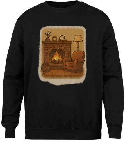 Varm Öppen Spis Vintage Unisex Svart Tröja Könlös Crewneck Unisex Black Jumper Genderless Crewneck