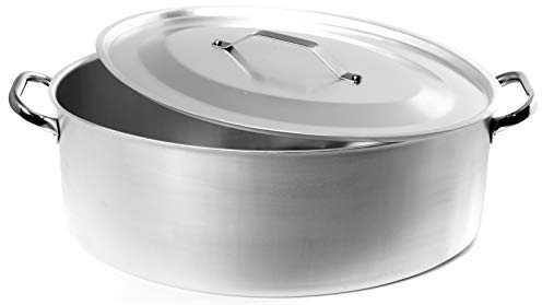 Agnelli Pentole ALMA12645 Casseruola Ovale con Coperchio e 2 Maniglie Inox, Alluminio Professionale 3 mm, 45 x 31 cm