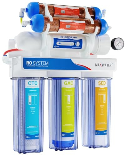 Max Water 6 Stage Aquarium System/RO Water Filtration System with Deionization Filter RO Water Purifier 100 GPD Hydroponics RODI System (Clear)