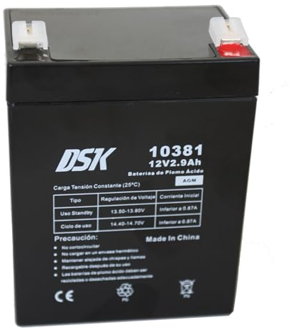DSK Batería de Plomo AGM Sellada VRLA 12V 2,9Ah Recargable sin Mantenimiento para Alarmas, Seguridad, Juguetes Eléctricos y SAI. Alta Durabilidad Larga Vida útil. Compatible con terminales F1 y F2