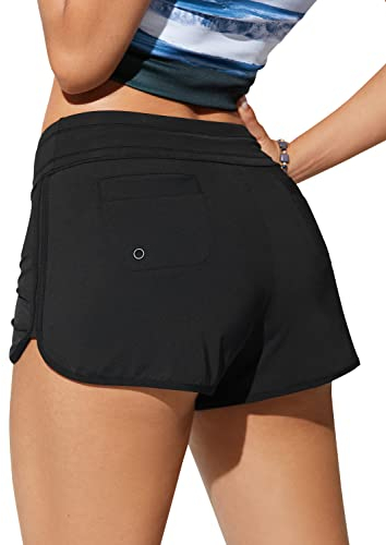 CRZ YOGA Damen Badeshorts Schnell Trocknend Schwimmshorts Sommer Boardshorts mit Seitlichem Split Schwarz 44