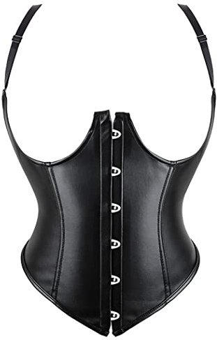 e-girl Women's Underbust Faux Leather Corset with Straps,UK 6-22 | Faux leather, underbust silhouette, front busk closure, adjustable straps, back lace-up ribbon, plastic boning