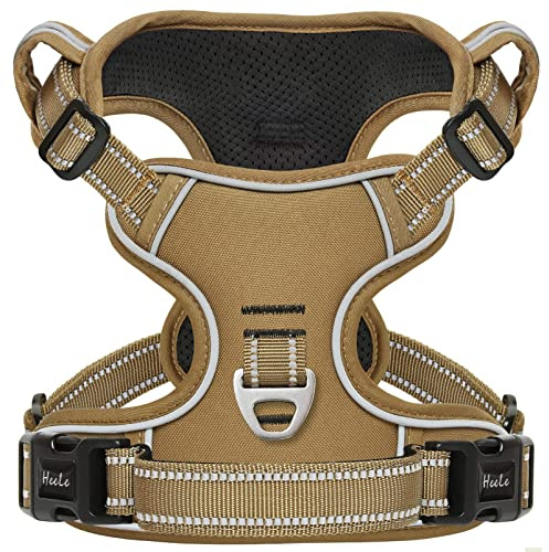 HEELE Arnés para Perro pequeño, Mediano y Grande, sin tirones, Ajustable, Acolchado, Reflectante, con asa, para Entrenamiento y Caminar, Caqui, XS