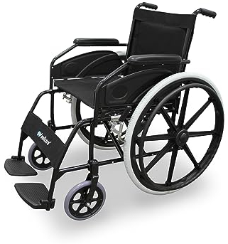 WELLCORE Faltbarer und selbstfahrender Rollstuhl, Aluminium, leicht, kompakt, hohe Festigkeit, massive Räder, Handbremsen, gepolsterte Armlehnen, klappbare Fußstütze