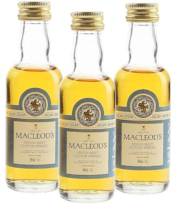 Scotch Whisky Miniature Alcohol Bottles - Islay Whiskey Tasting Set of 3 x 5cl Macleods Single Malt Whisky Miniatures. Christmas Gifts for Men, Dad Gifts or Stocking Fillers
