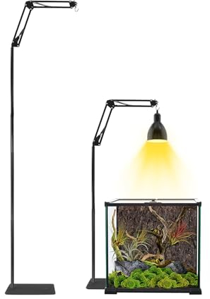 GlowUp Reptile Heat Lamp Stand, Adjustable 40-140cm, Telescopic, Aquarium Heat Lamp Holder, Black, Metal, 1.2KG (Lamp Not Included)