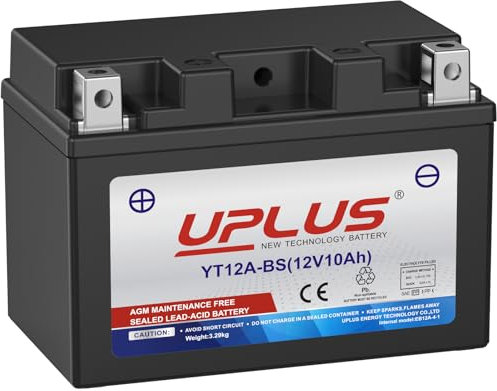 UPLUS UP12A-4-1 Motorcycle Battery, replace for YT12A-BS 12V 10Ah 130A CCA Maintenance Free - SLA Agm Powersport Batteries for ATVs, Personal Watercraft, Snowmobiles 150L x 88W x 110H(mm)